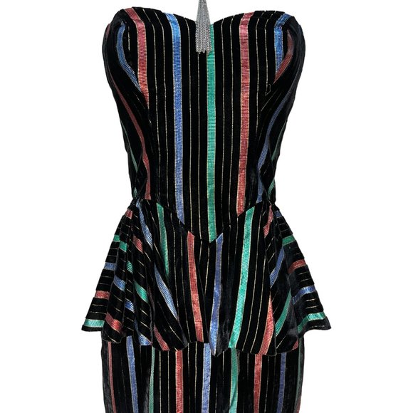 Metallic striped strapless velvet dress - Picture 2 of 5